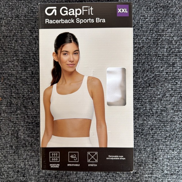 GAP Other - GapFit White Sports Bra XXL, Medium Support Racerback Wireless Pullover Full